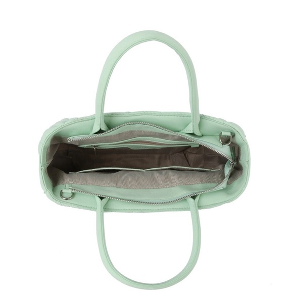 Ecostitch vegan leather Mint Grn puffy woven Tote top handles cross body strap - Picture 15 of 16